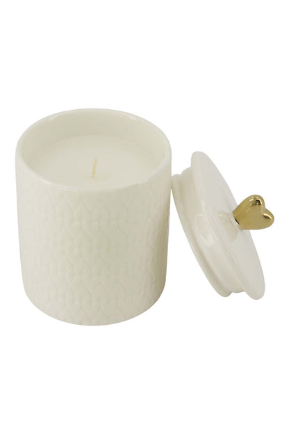 Zusss | Geurkaars keramiek met deksel hartje M wit/goud