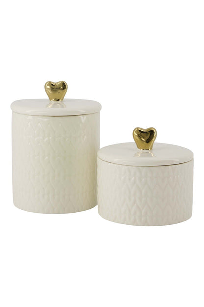 Zusss | Geurkaars keramiek met deksel hartje S wit/goud
