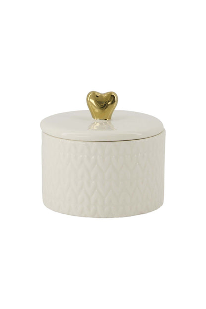 Zusss | Duftkerze aus Keramik mit Deckel, Herzform, klein, weiß/gold 