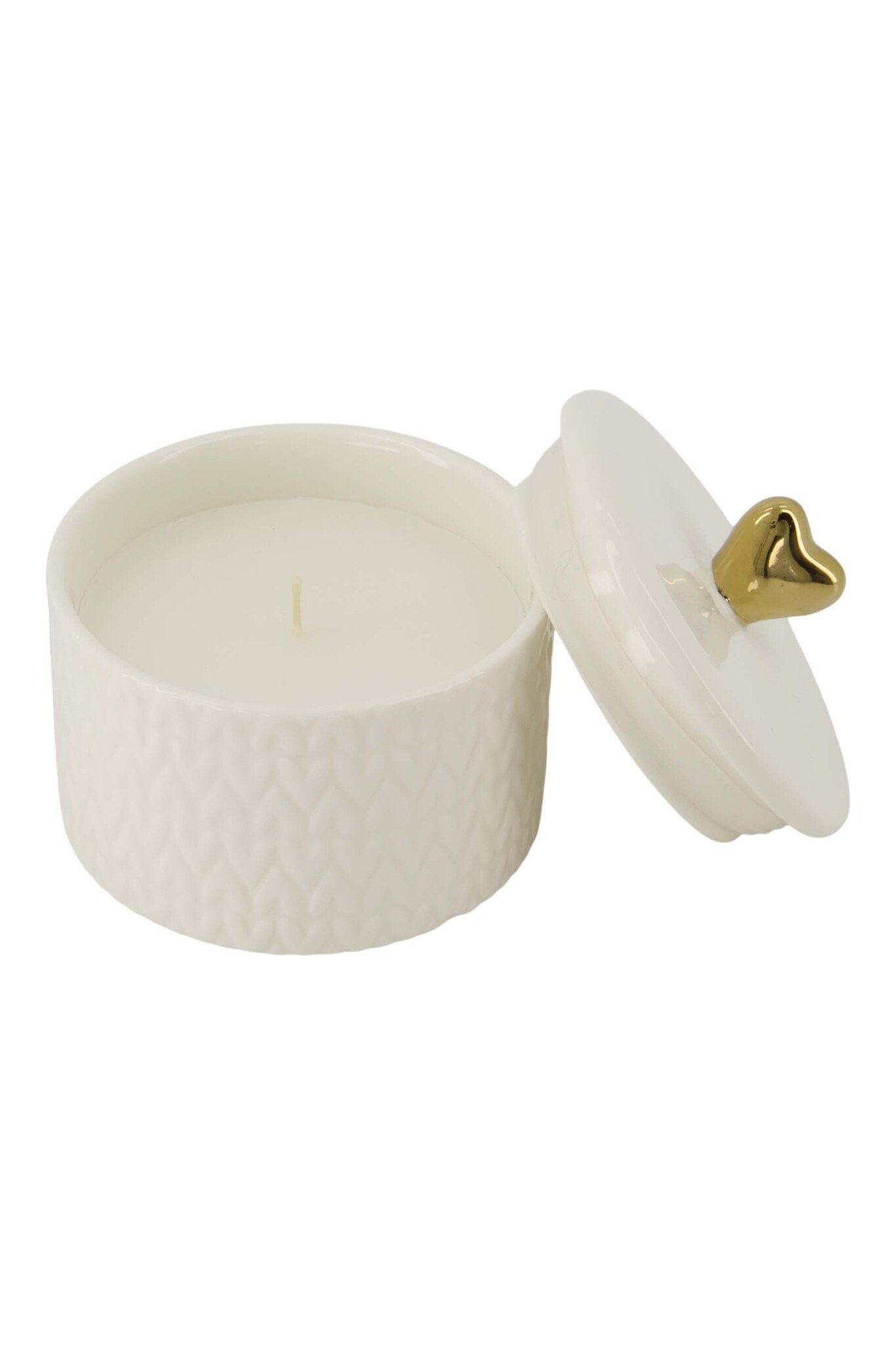 Zusss | Geurkaars keramiek met deksel hartje S wit/goud