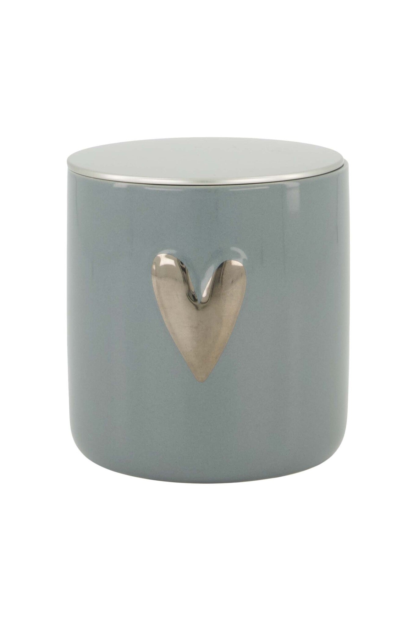 Zusss | Duftkerze aus Keramik, silberfarbenes Herz, graublau