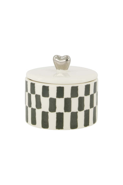 Zusss | Duftkerze aus Keramik mit Deckel, silbernes Herz, graublau