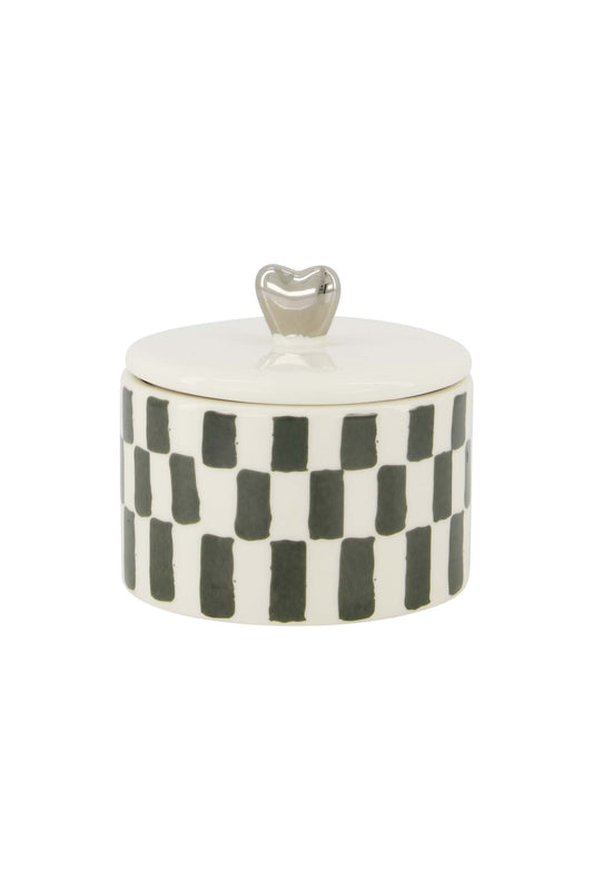 Zusss | Geurkaars keramiek met deksel zilver hartje grijsblauw