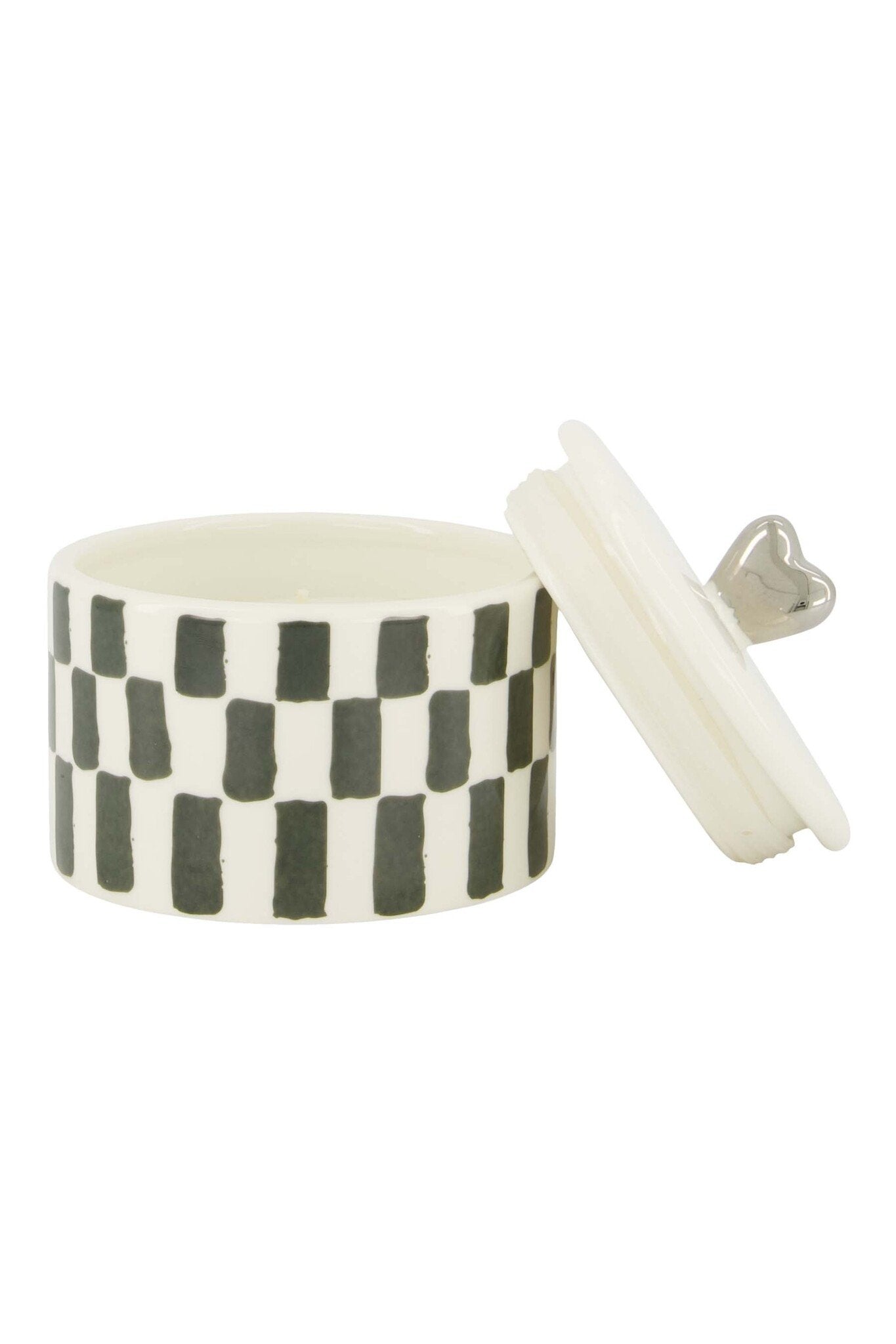 Zusss | Duftkerze aus Keramik mit Deckel, silbernes Herz, graublau