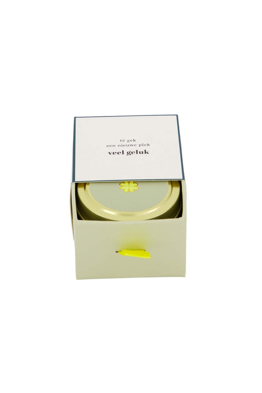 Zusss | Geurkaarsje tinnen in schuifdoosje veel geluk klavertje wit/groen