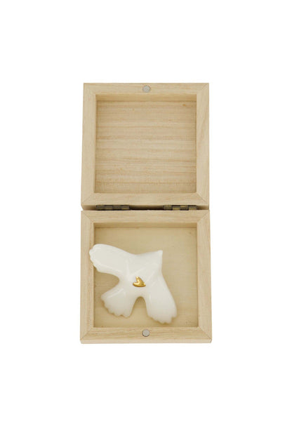 Zusss | Doosje hout met vogeltje wit/goud