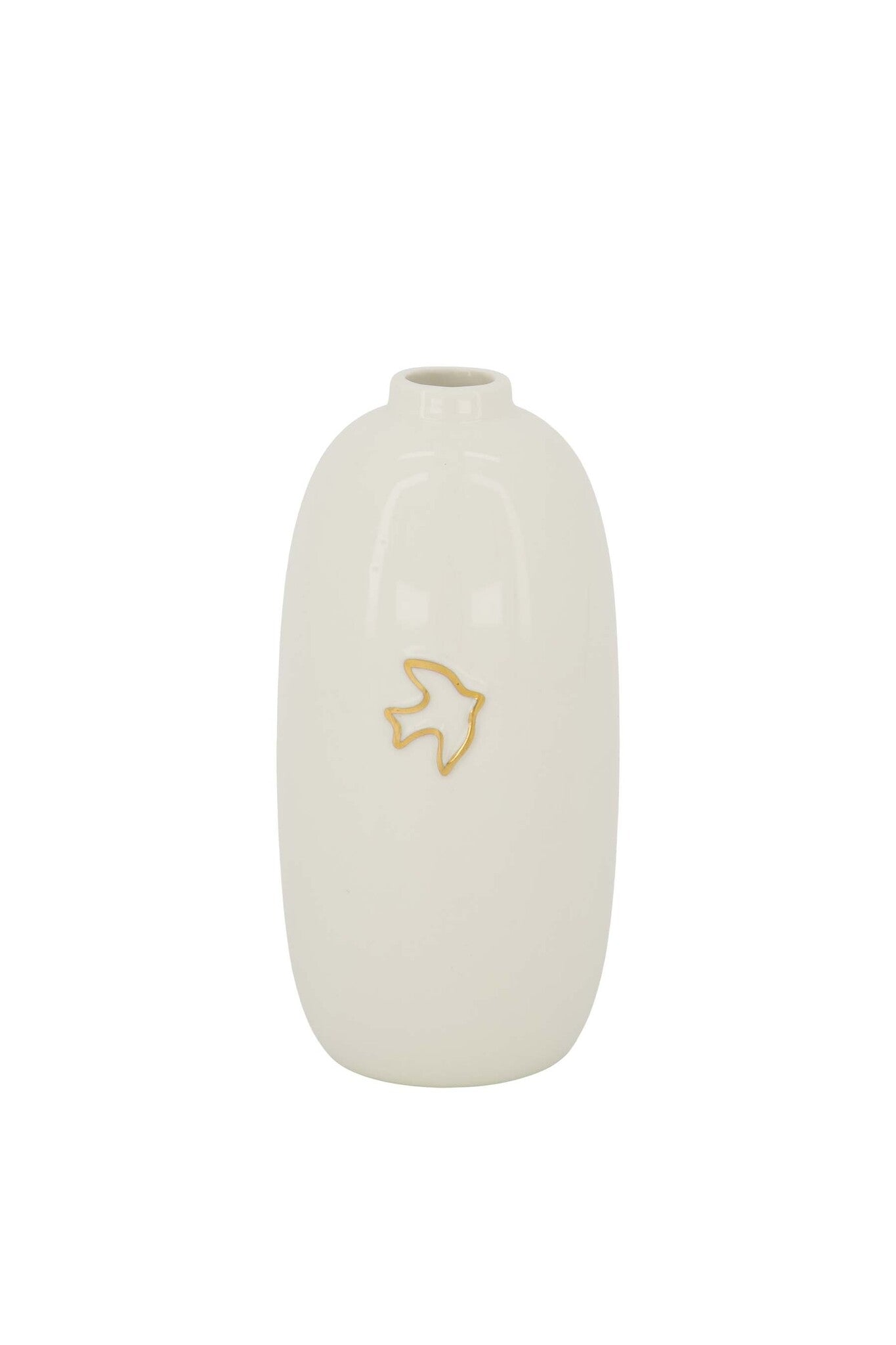 Zusss | Vaas keramiek vogeltje wit/goud