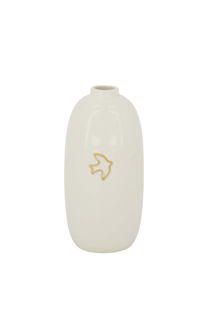 Zusss | Vaas keramiek vogeltje wit/goud