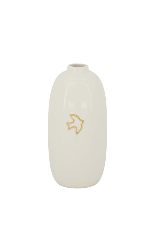 Zusss | Vaas keramiek vogeltje wit/goud