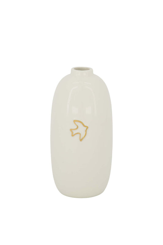 Zusss | Vaas keramiek vogeltje wit/goud