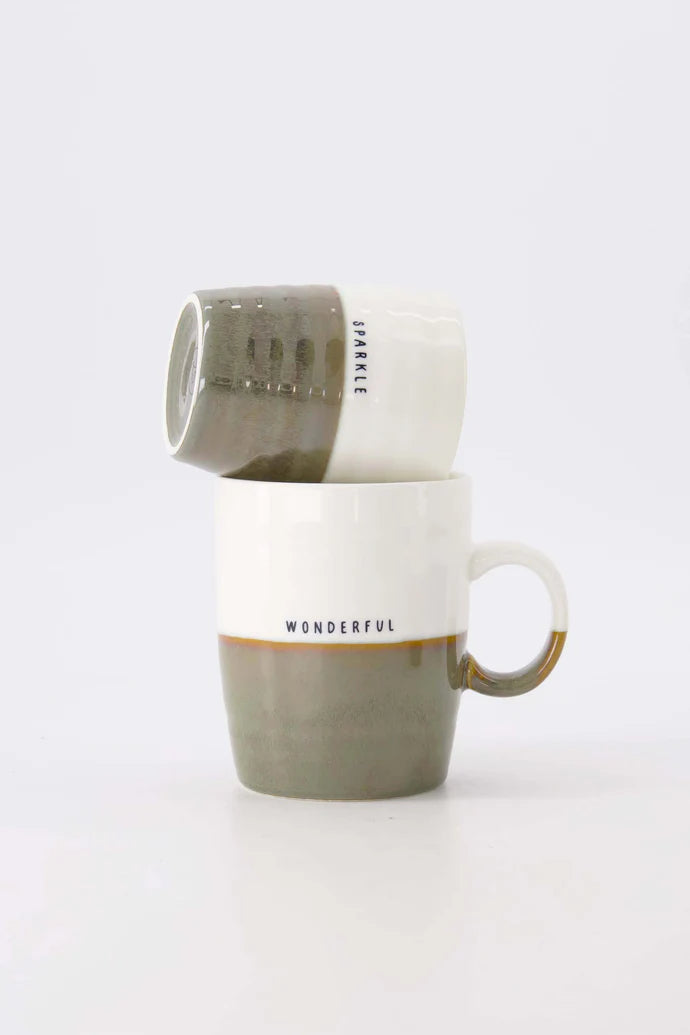 Zusss | Kaffeetasse, glitzernd weiß/dunkelgrün