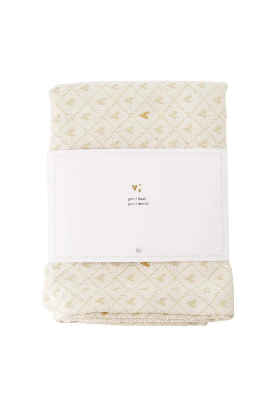 Zusss | Tafelloper lang hartjes zand/goud 300x49cm