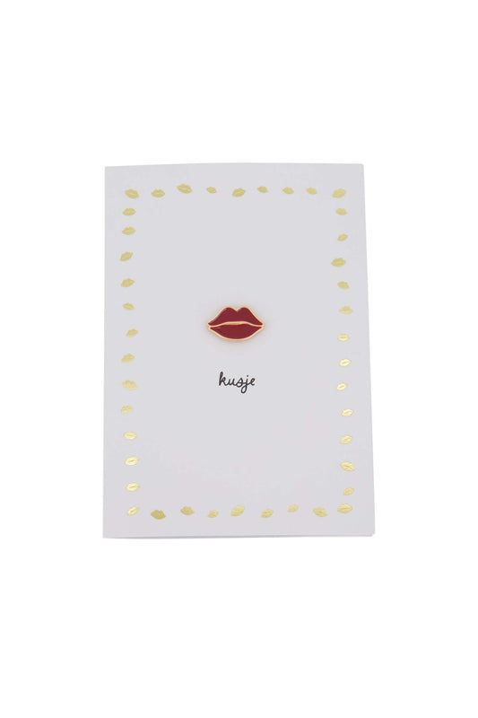 Zusss | Wenskaart kusje rood broche wit