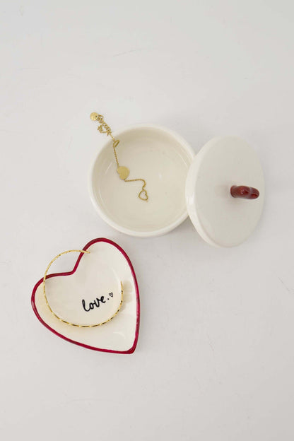 Zusss | Bewaarpot keramiek hartje wit/rood