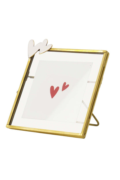Zusss | Metall-Fotorahmen mit Herzen, weiß/gold