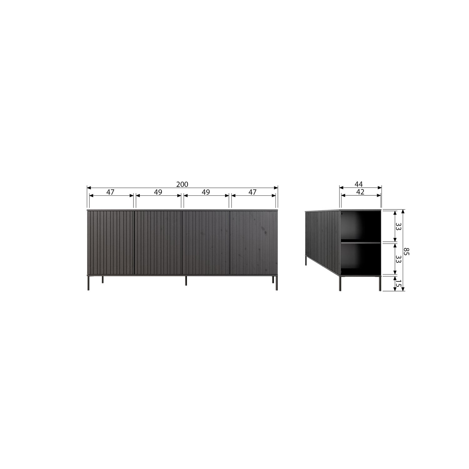 Woood New Gravure Dressoir 200cm grenen dust