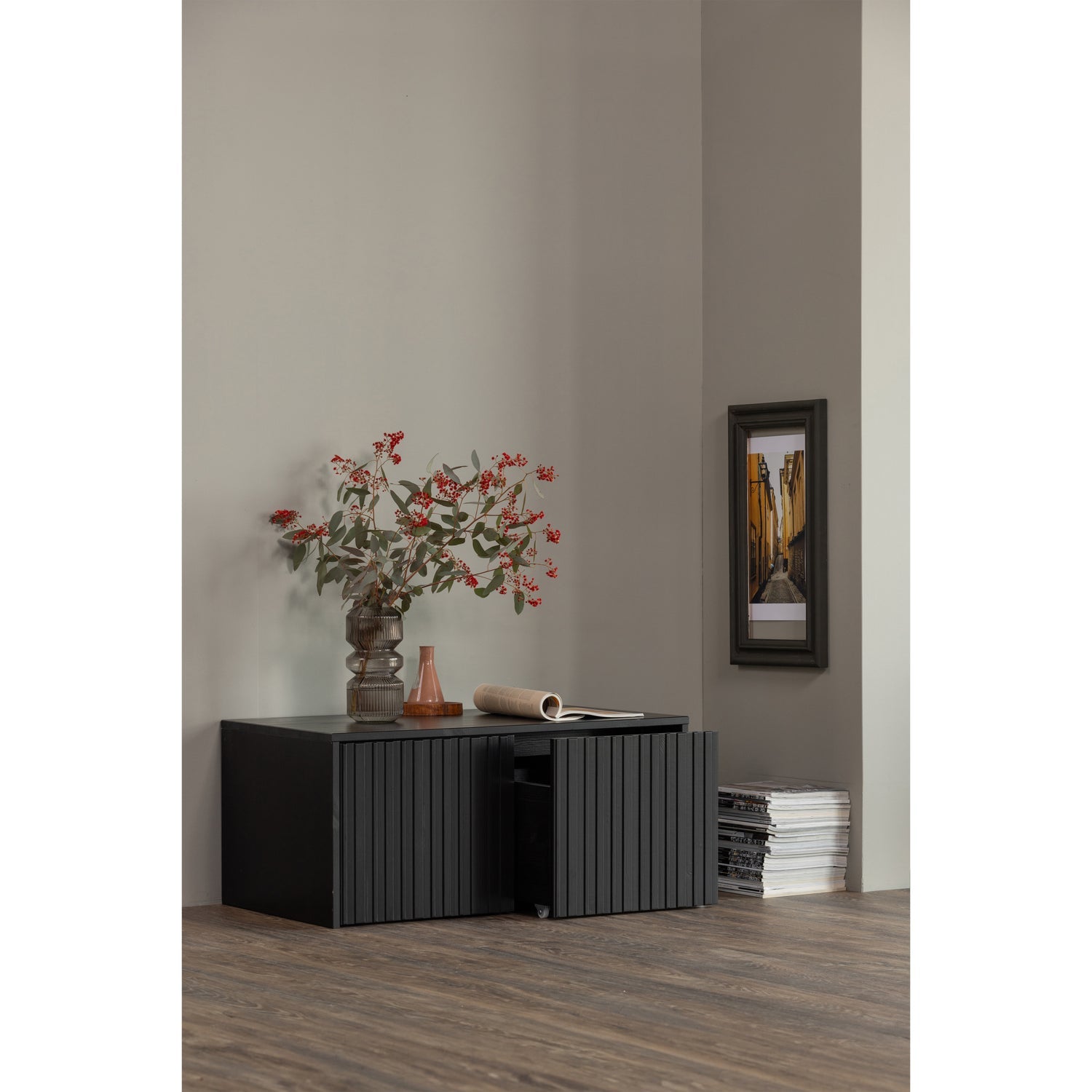 Woood New Gravure Kistbank grenen zwart