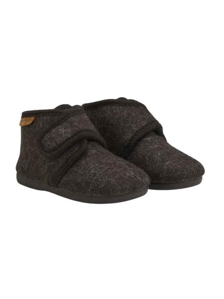 Enfant | Sloffen wol Velcro chocolade melange