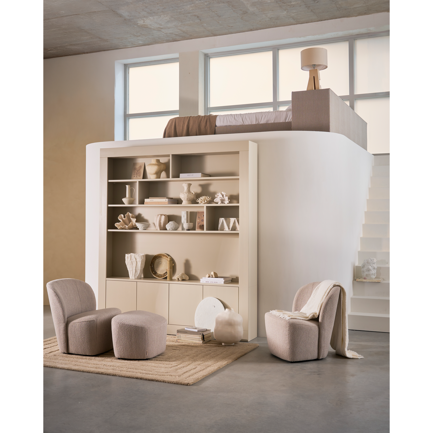 vtwonen Lofty Hocker boucle grijs