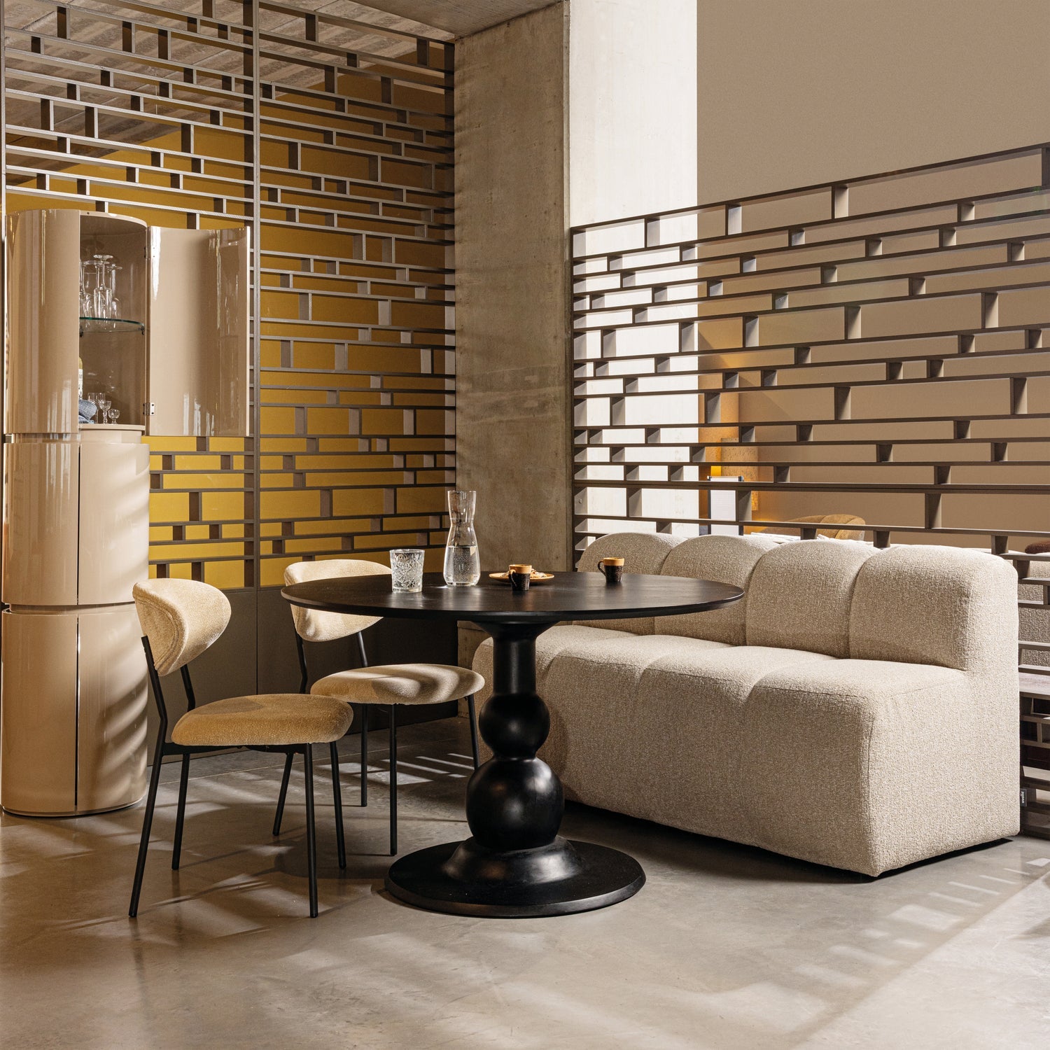 Woood Mojo Eetbank met rugleuning 164cm Boucle beige melange