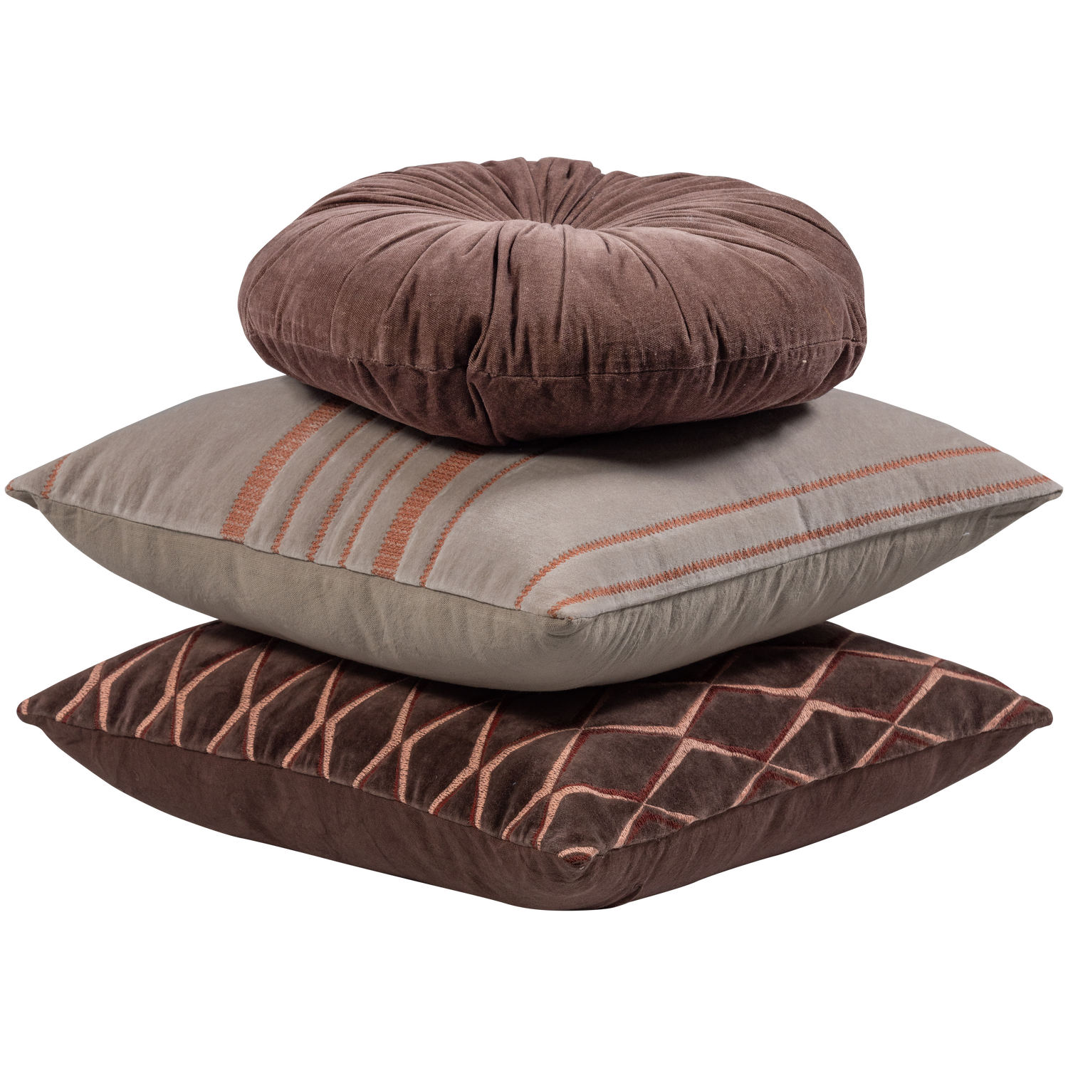 Woood Aziz Kussenset velvet bruin/naturel 3stuks