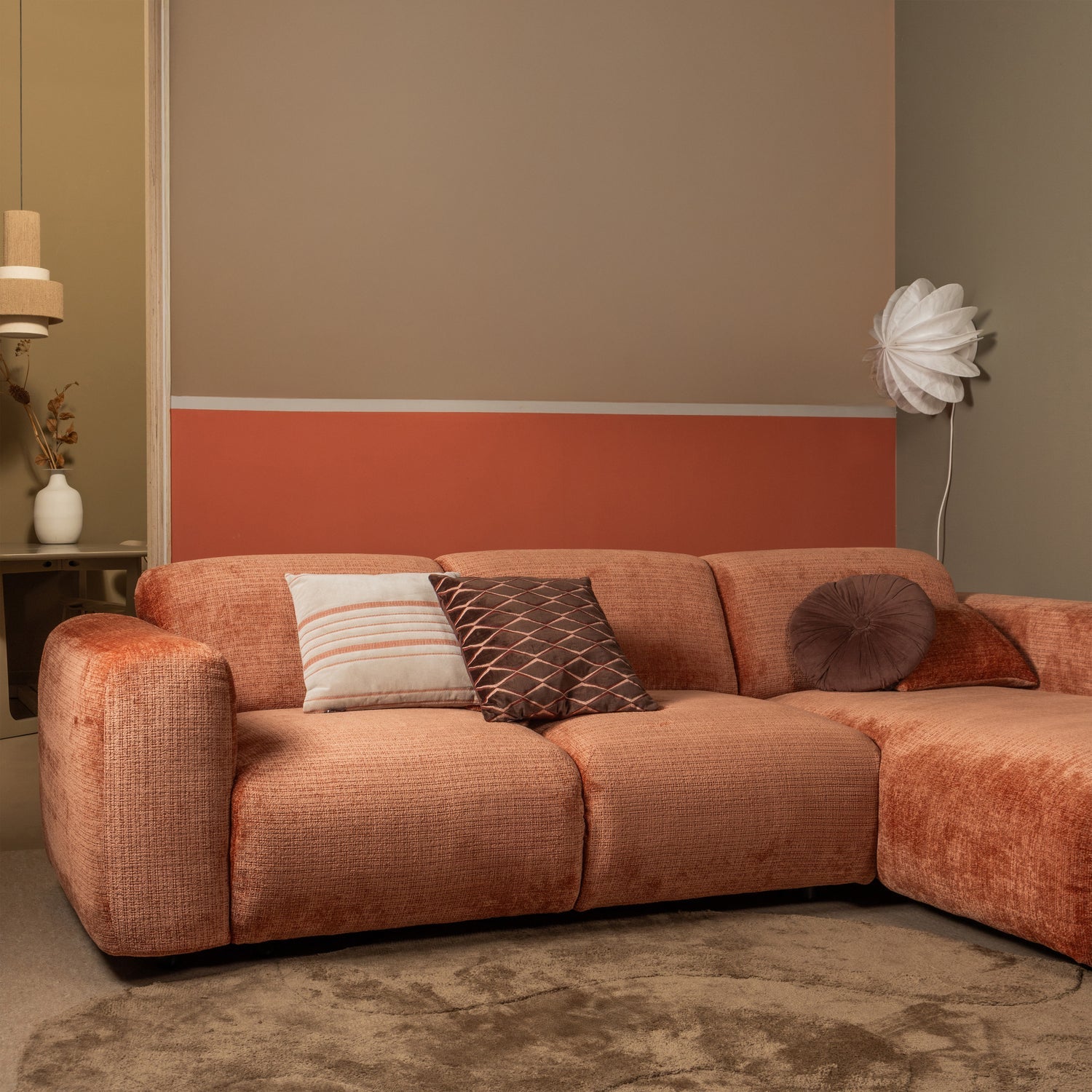 Woood Aziz Kussenset velvet bruin/naturel 3stuks