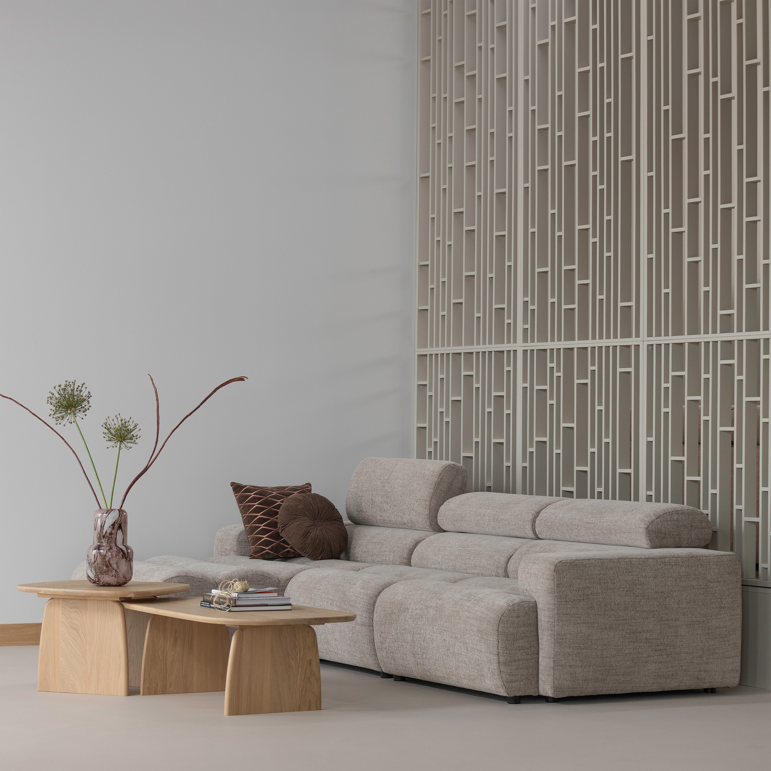 Woood Aziz Kussenset velvet bruin/naturel 3stuks