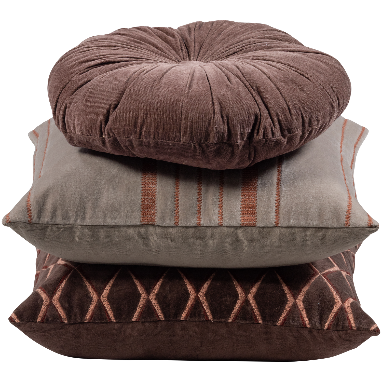 Woood Aziz Kussenset velvet bruin/naturel 3stuks