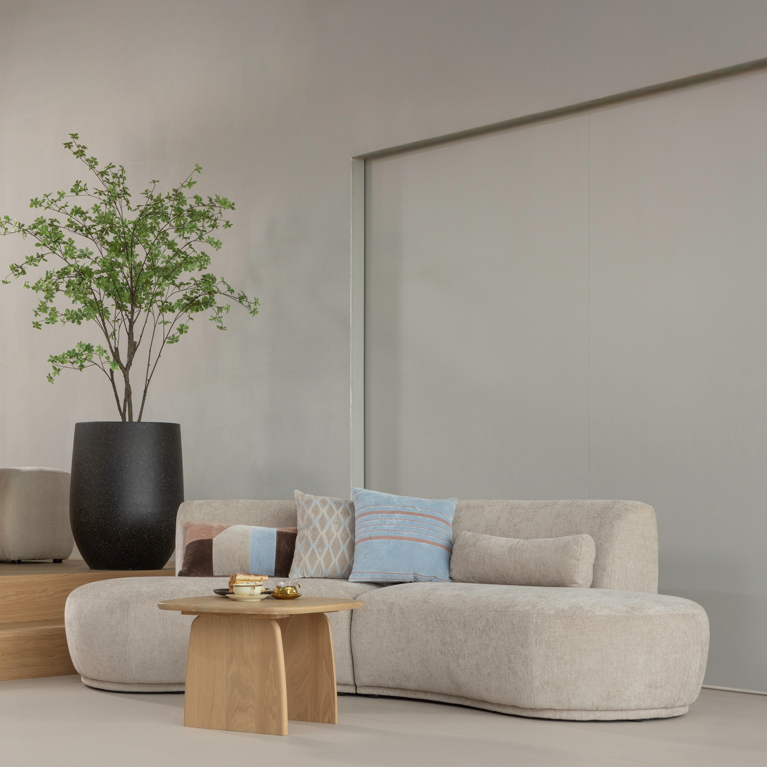 Woood Laon Kussenset naturel/blauw 3stuks