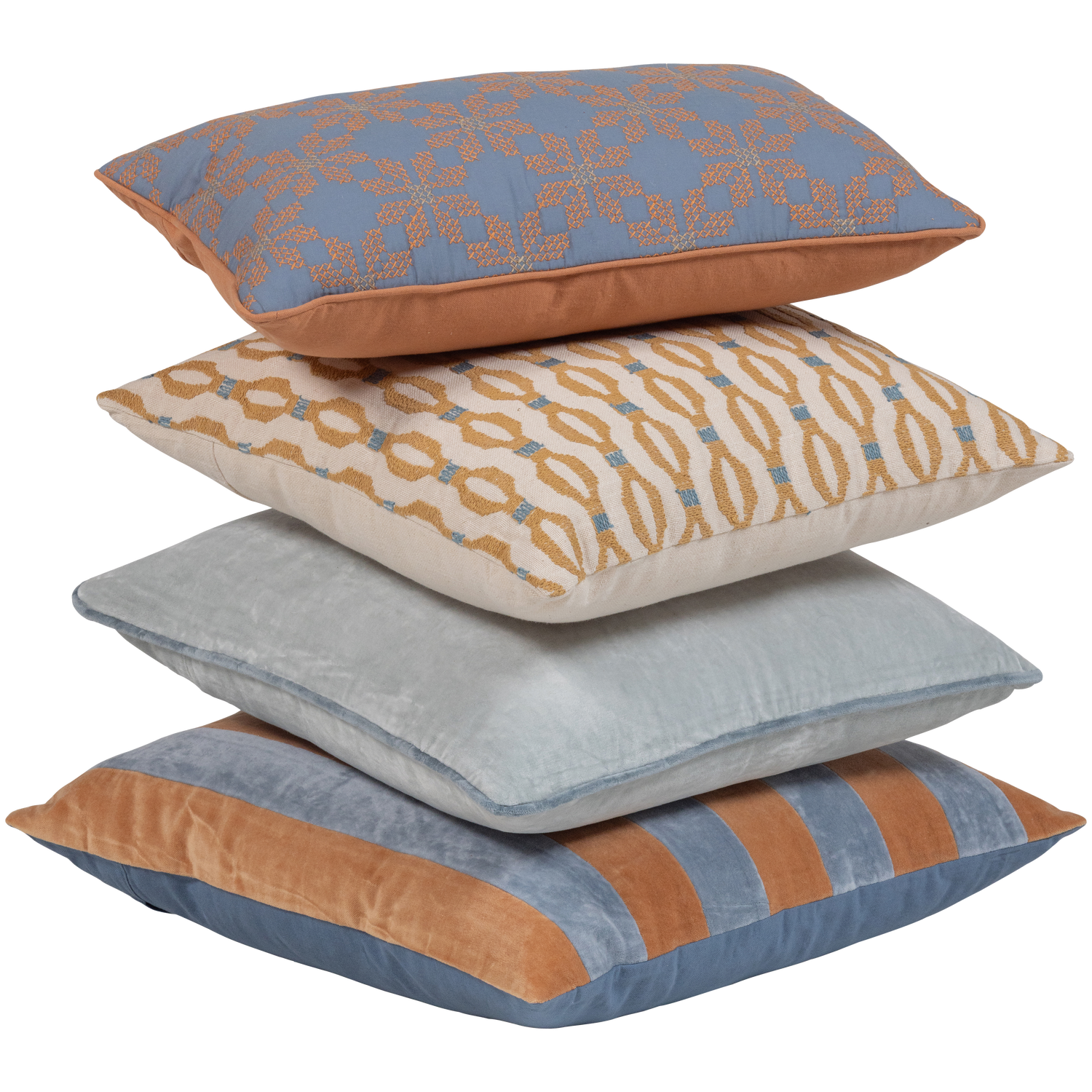 Woood Lira Kussenset blauw/oranje 4stuks