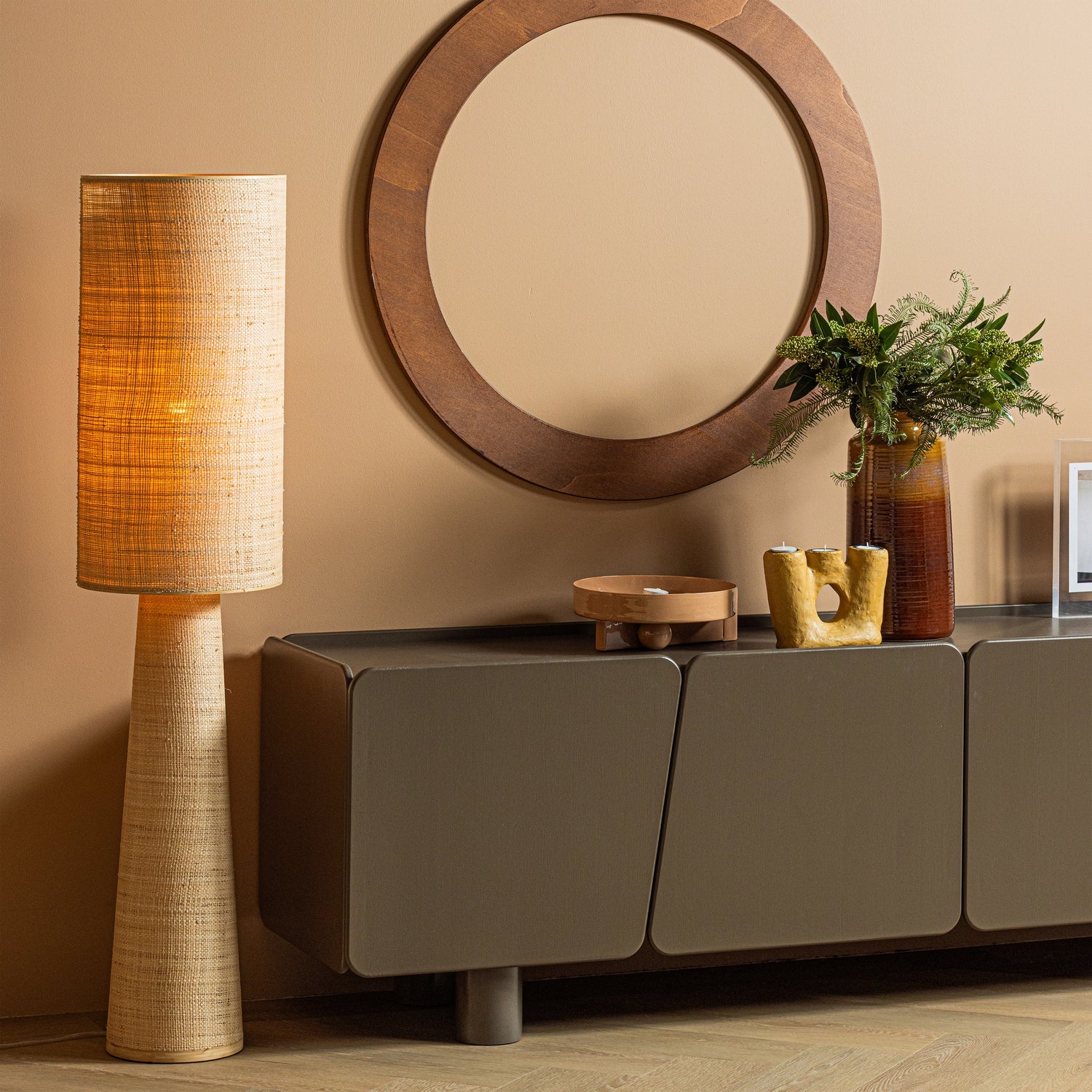 Woood Syro Vloerlamp Raffia 130x30cm