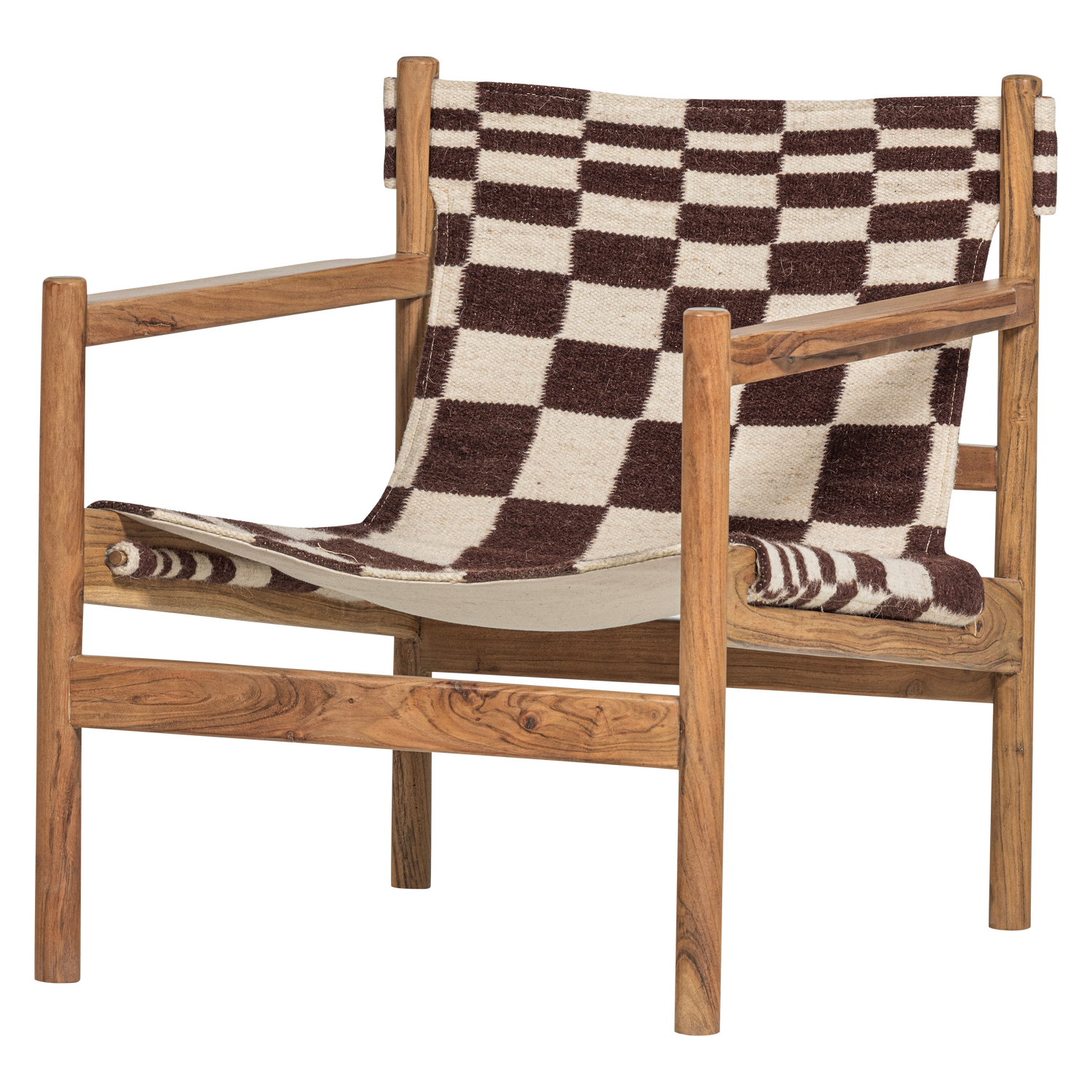 Woood Zano Fauteuil hout bruin met kelim zitting naturel