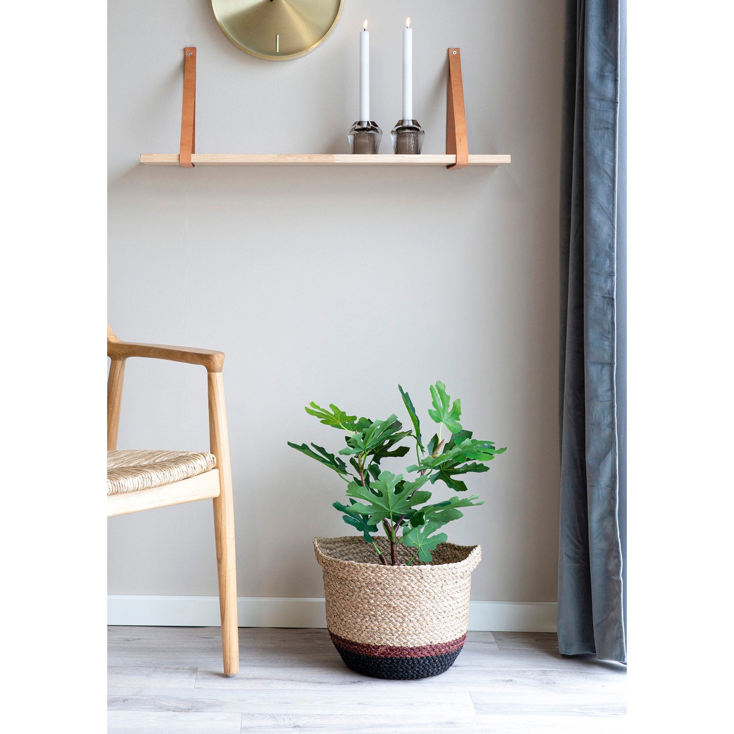 House Nordic | Houten wandschap met leren houders 80cm