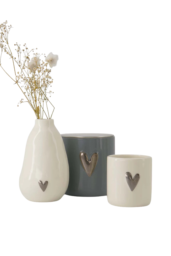 Zusss | Geurkaars keramiek zilver hartje grijsblauw
