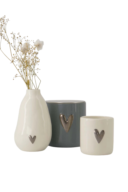 Zusss | Geurkaars keramiek zilver hartje grijsblauw