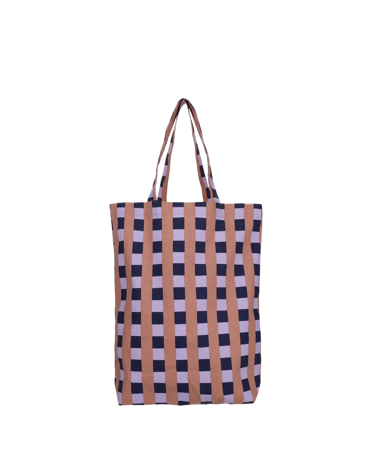 Selected by | Katoenen shopper geblokt paars/blauw