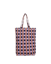 Selected by | Katoenen shopper geblokt paars/blauw