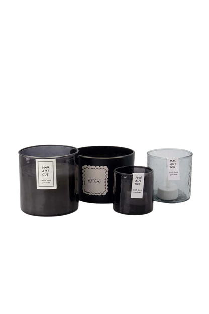 Zusss | Waxinelichthouder gehamerd glas grijs