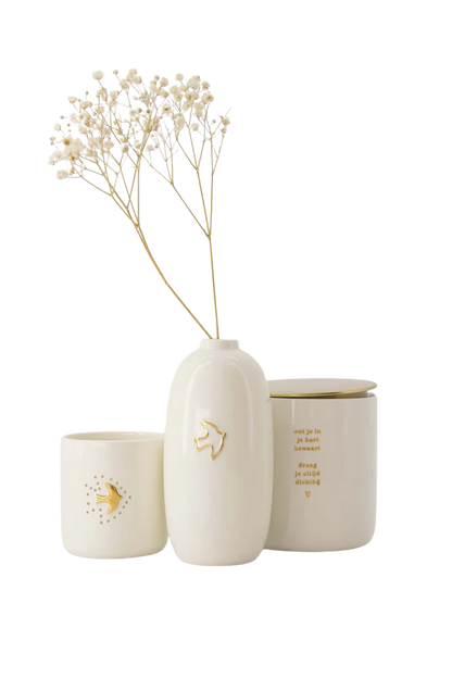 Zusss | Teelichthalter in Vogelform aus Keramik, weiß/gold