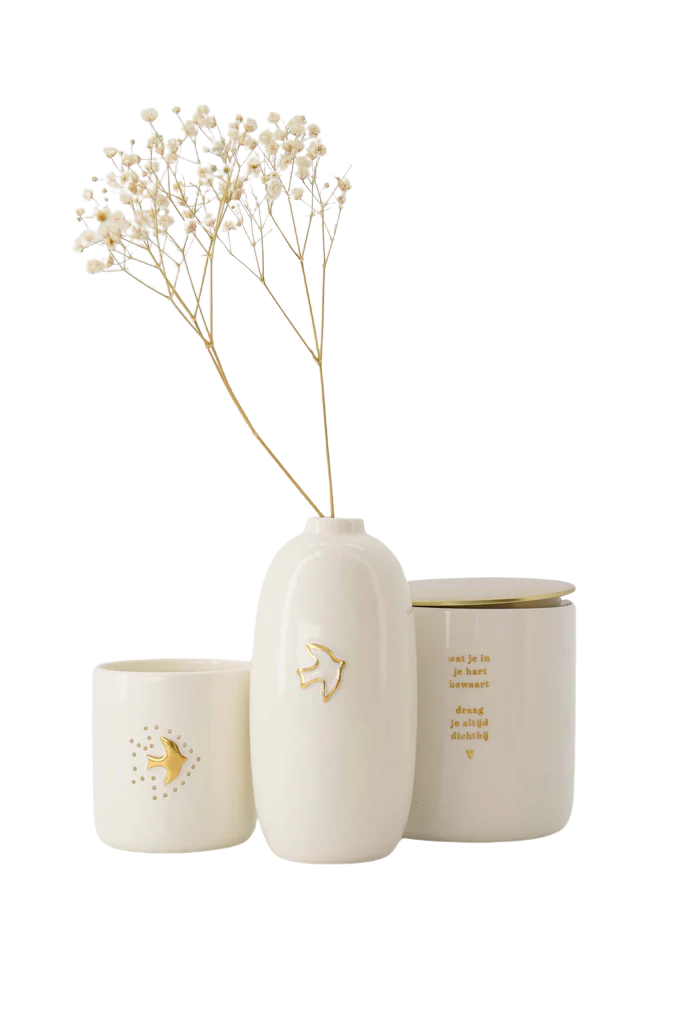 Zusss | Vaas keramiek vogeltje wit/goud