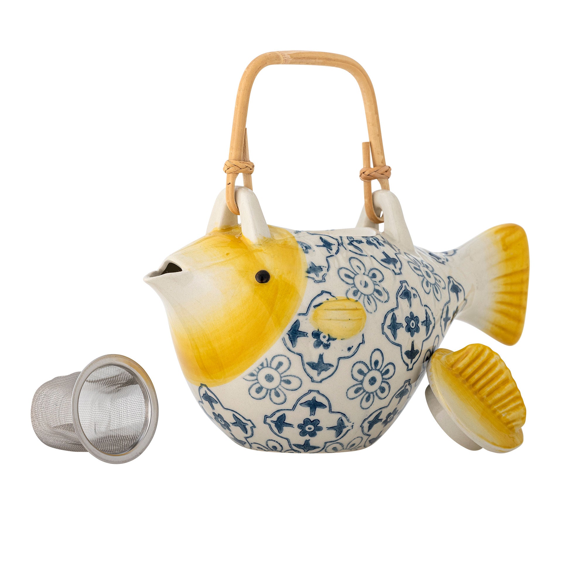 Bloomingville Wrenne Theepot Vis Blauw Geel