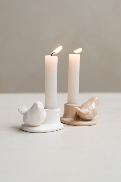 Home Society | Kandelaartje vogel wit beige (pst)