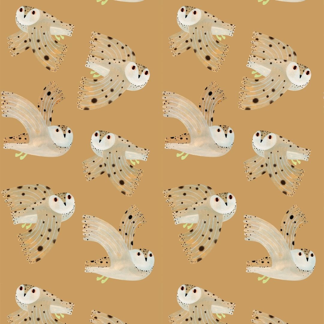 Meet me at the Wall Behang Owl dusty yellow | Aniek Bartels