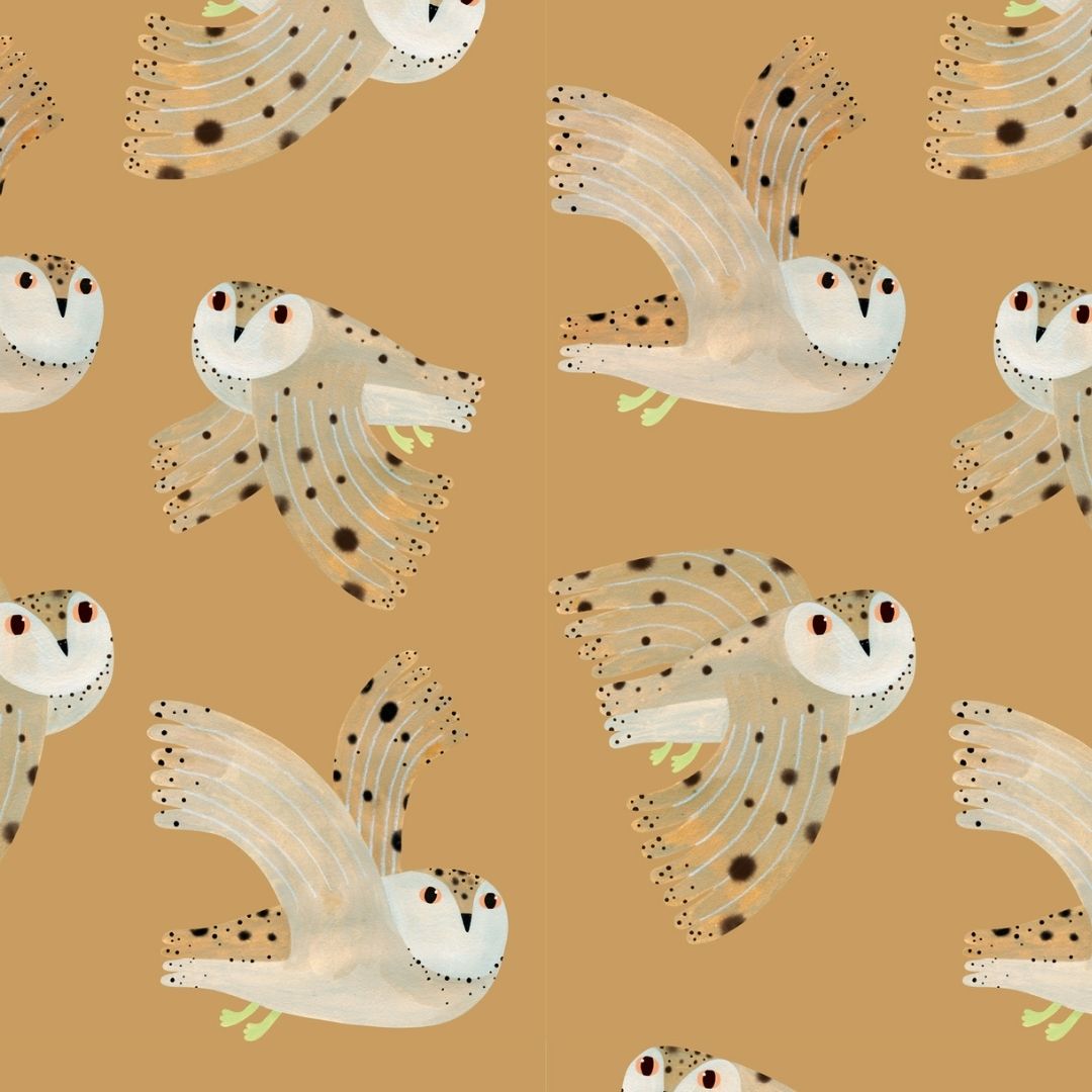 Meet me at the Wall Behang Owl dusty yellow | Aniek Bartels