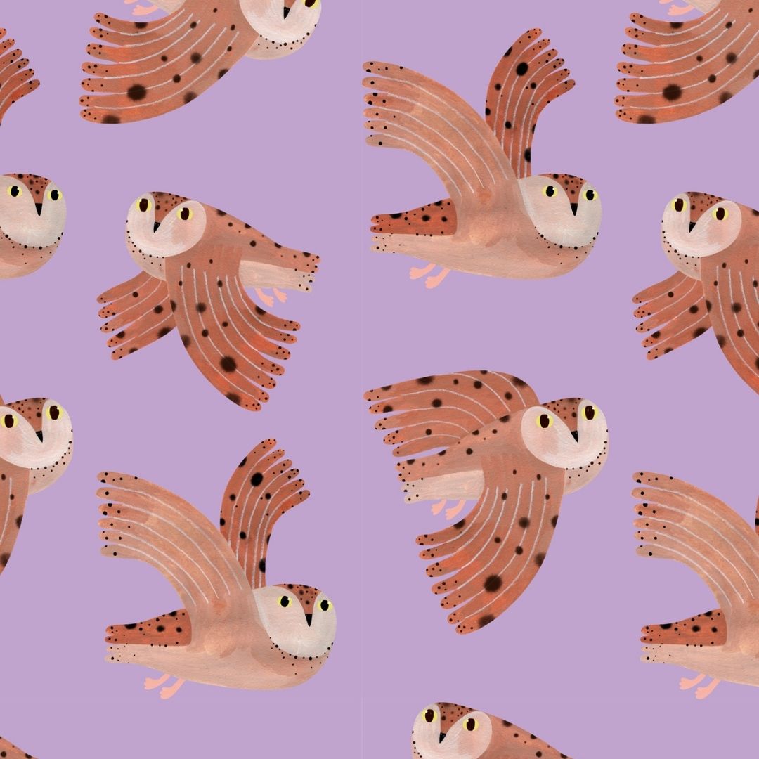 Meet me at the Wall Behang Owl lilac  | Aniek Bartels