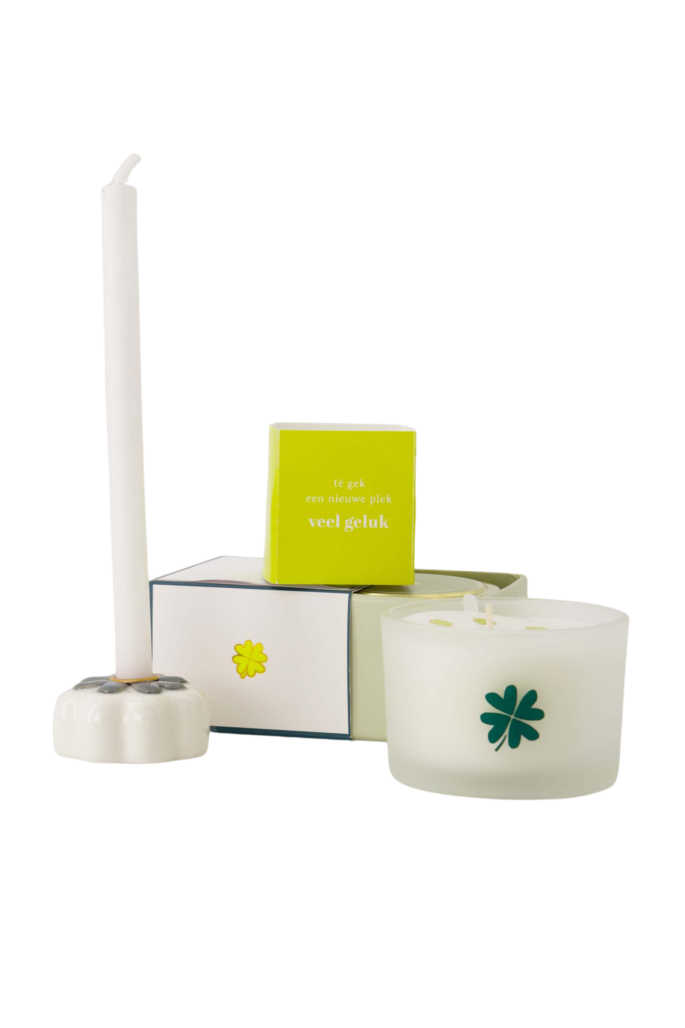 Zusss | Geurkaarsje in wikkel klavertje wit/groen