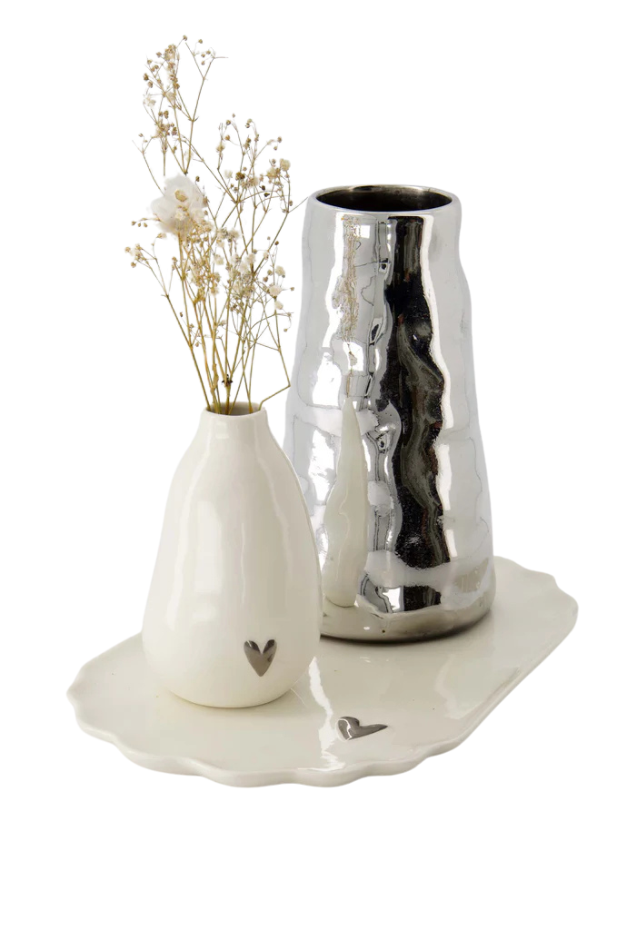 Zusss | Vaas keramiek hartje wit/zilver