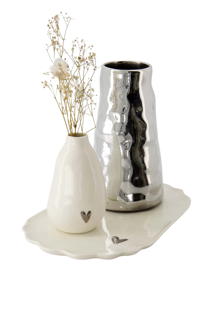 Zusss | Keramikherzvase weiß/silber