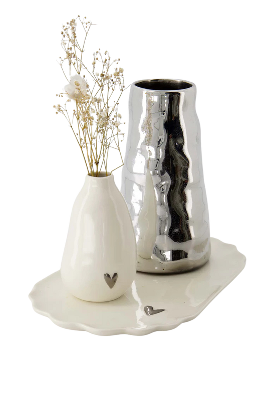 Zusss | Keramikherzvase weiß/silber