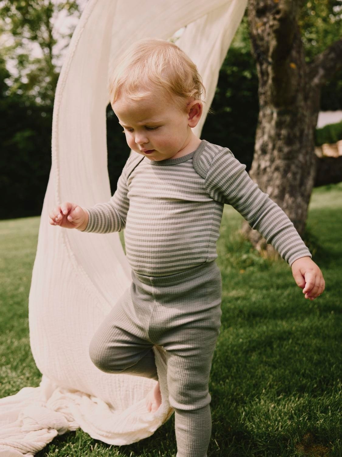 Lil Atelier | Wollen romper Fable Fio groen/grijs